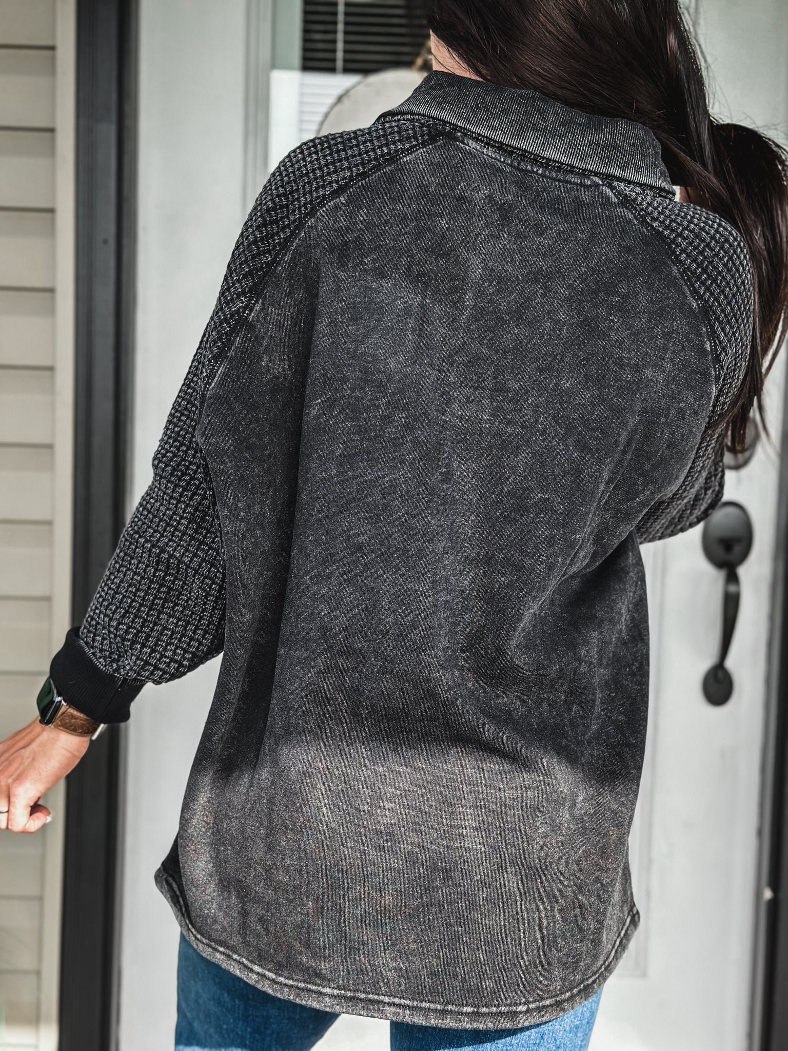 Brand Waffle Knit Pullover - Black