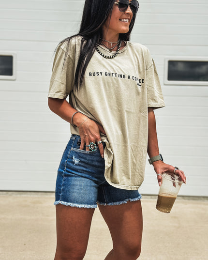 Busy Getting Coffee - Oversized T Khaki