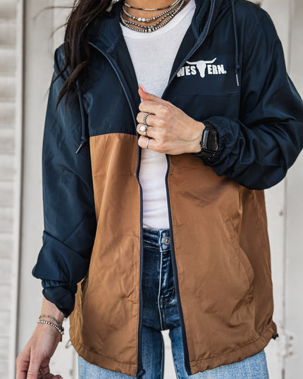 Brand Scuba Windbreaker Full Zip Jacket - Navy/Camel