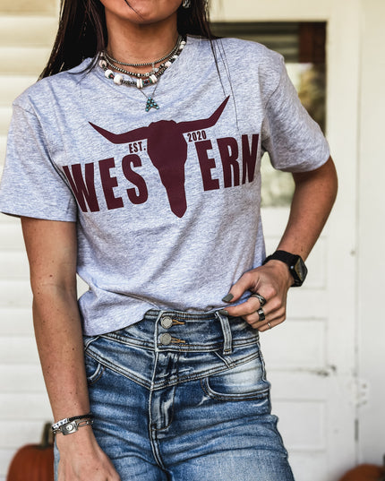 Brand Maroon Logo Crop T - Grey