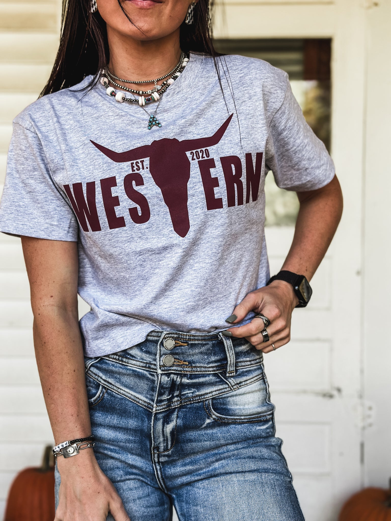 Brand Maroon Logo Crop T - Grey