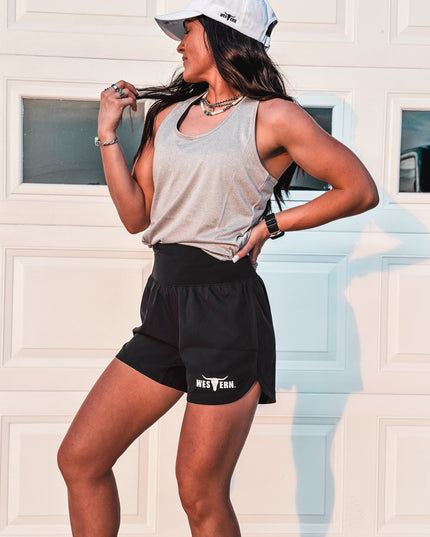 Brand Tracker Shorts (Curved Hem) - Black