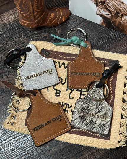 Yeehaw Shit Cow Tag Keychain