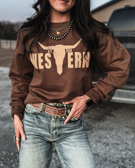 Brand Cream Logo Crew - Brown