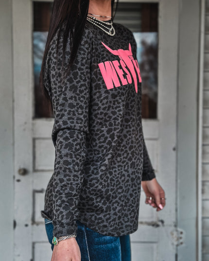 Brand Pink Puff Logo Leopard Longsleeve