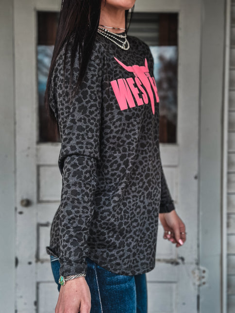 Brand Pink Puff Logo Leopard Longsleeve