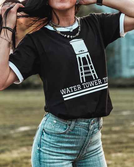 Water Tower Town Black Ringer Tee