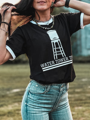 Water Tower Town Black Ringer Tee