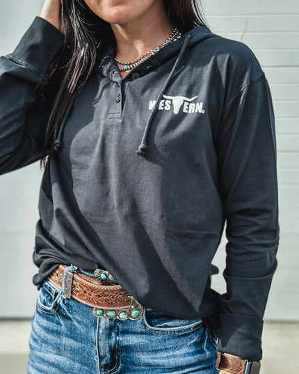 Brand Ridge Button Hoodie - Deep Navy