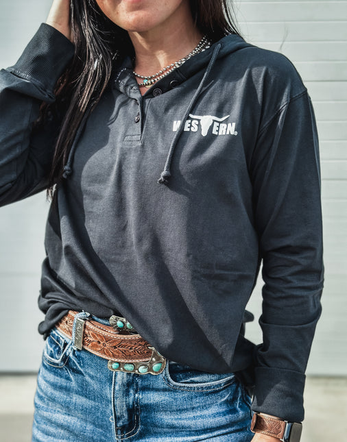 Brand Ridge Button Hoodie - Deep Navy