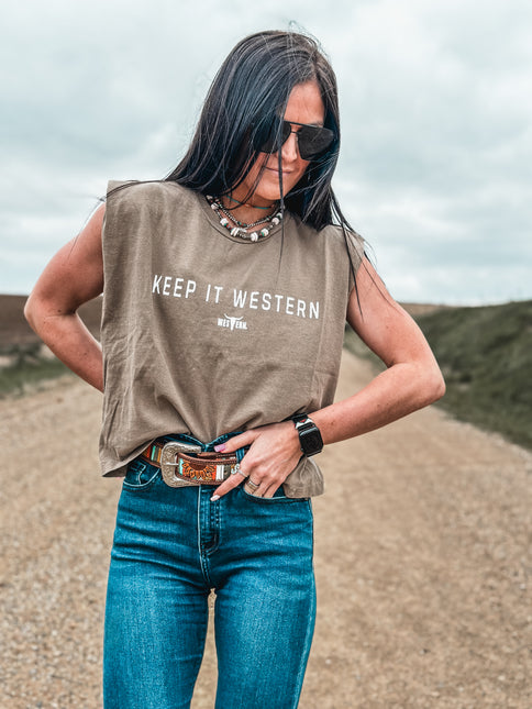 Keep It Western Cap Sleeve Tank - Mocha
