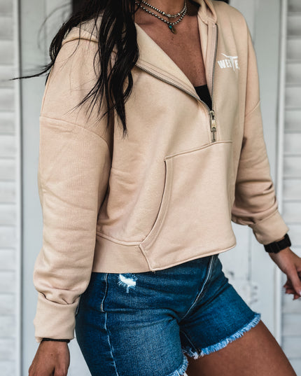 Brand Tri Rover 1/2 Zip Hoodie - Cream