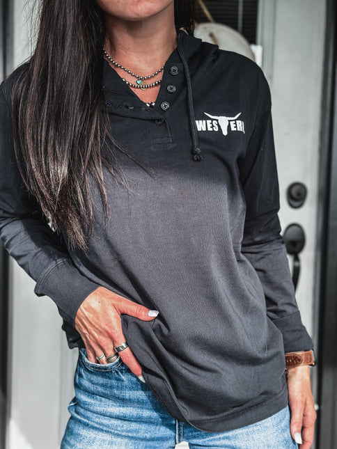 Brand Ridge Button Hoodie - Deep Navy