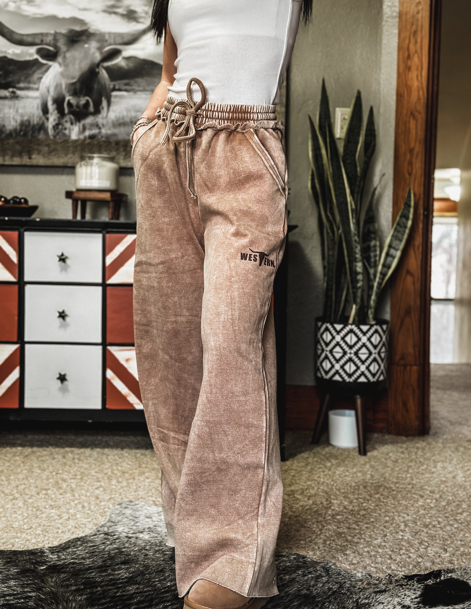 Brand Wide Leg Lounge Pants - Camel