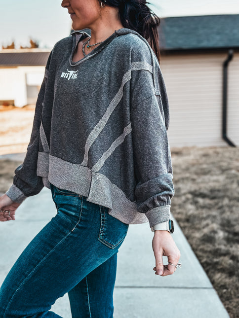 Brand Swoop Raw Hem Hoodie - Black