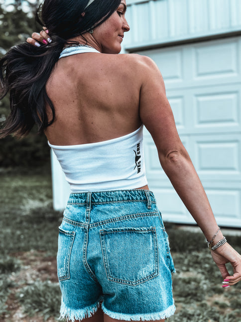 Brand Dolly Halter Top - White