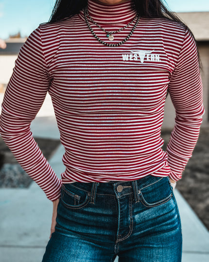 Brand Stripe Longsleeve Turtleneck - Red