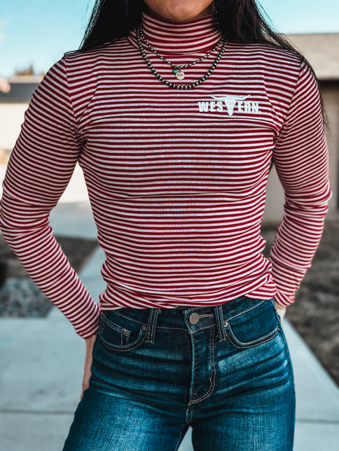 Brand Stripe Longsleeve Turtleneck - Red