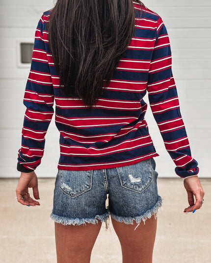 Striped Basic Long Sleeve - Navy/Red