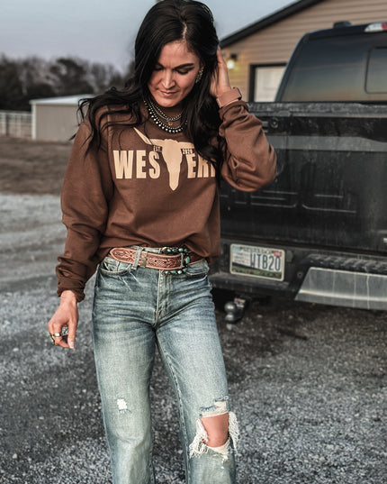 Brand Cream Logo Crew - Brown