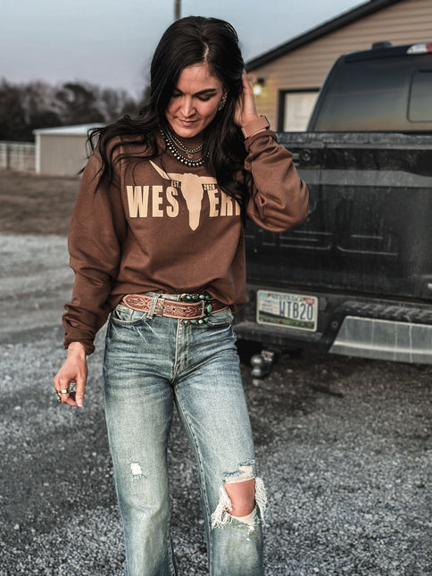 Brand Cream Logo Crew - Brown