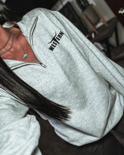 Brand Logo 1/4 Zip Ash White