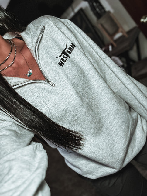 Brand Logo 1/4 Zip Ash White