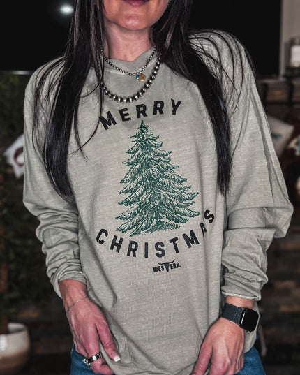 Merry Christmas Tree Longsleeve - Khaki