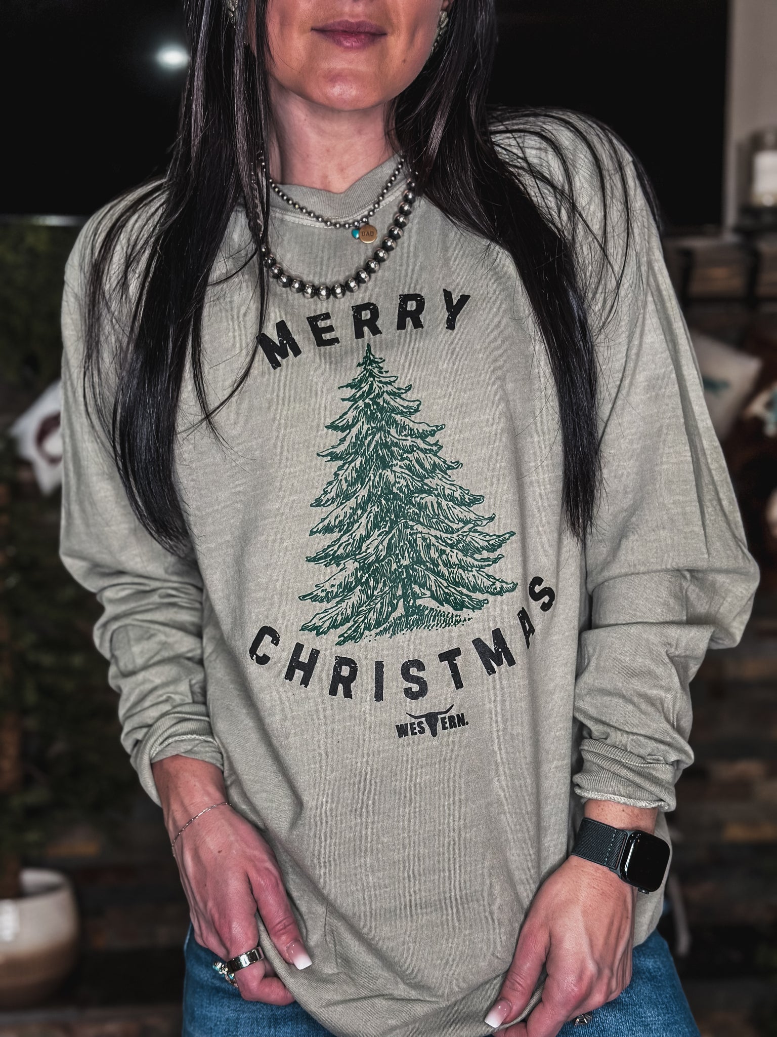 Merry Christmas Tree Longsleeve - Khaki