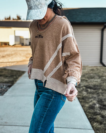Brand Swoop Raw Hem Hoodie - Camel