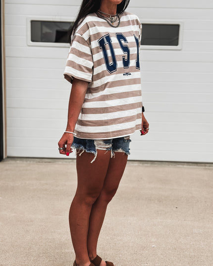USA [block letters] Dock Stripe T