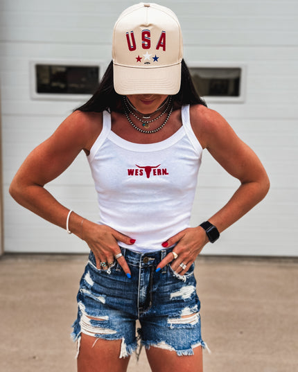 Red Brand Logo Baby Tank - White