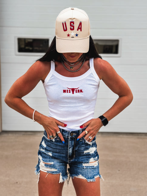 Red Brand Logo Baby Tank - White