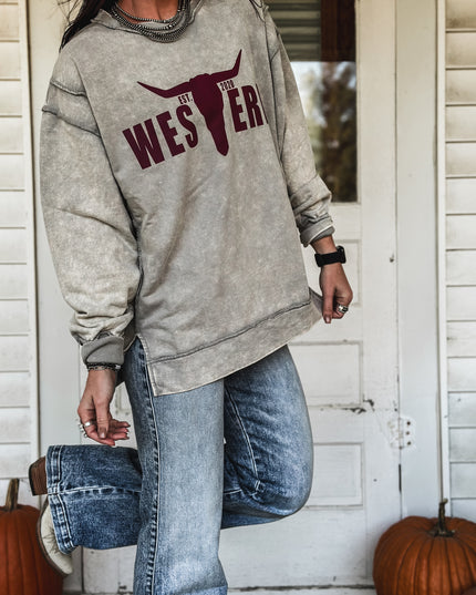 Brand Logo Sweater Crew - Sleet/Maroon