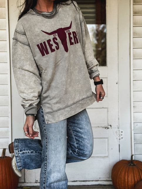 Brand Logo Sweater Crew - Sleet/Maroon