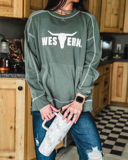 Stitch Seam Boxy Sweatshirt - Eldergreen