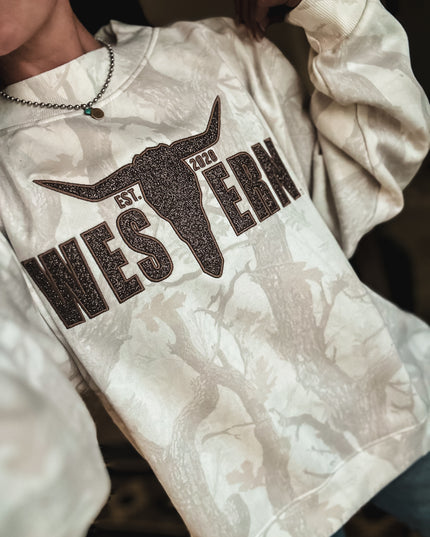 Glitter Logo Camo Mockneck