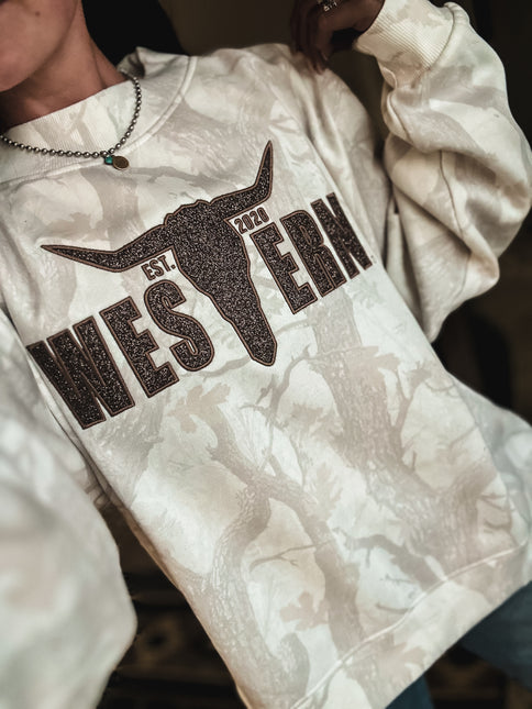 Glitter Logo Camo Mockneck