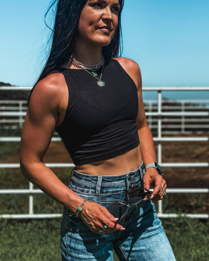 Brand Seamless Crop Tank - Black