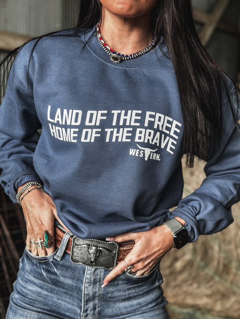 Land of the Free Crew - Denim Blue
