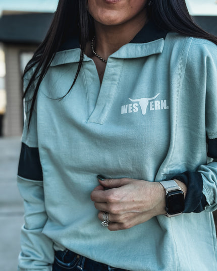 Brand Blue Collar Contrast Pullover