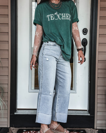 TEACHER Oversized T - Vintage Mineral Green