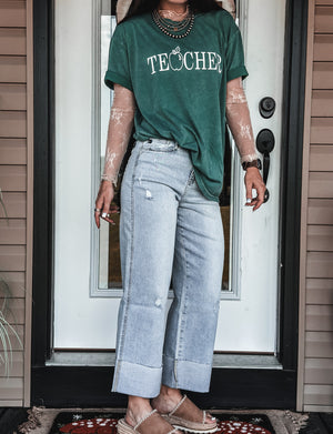 TEACHER Oversized T - Vintage Mineral Green