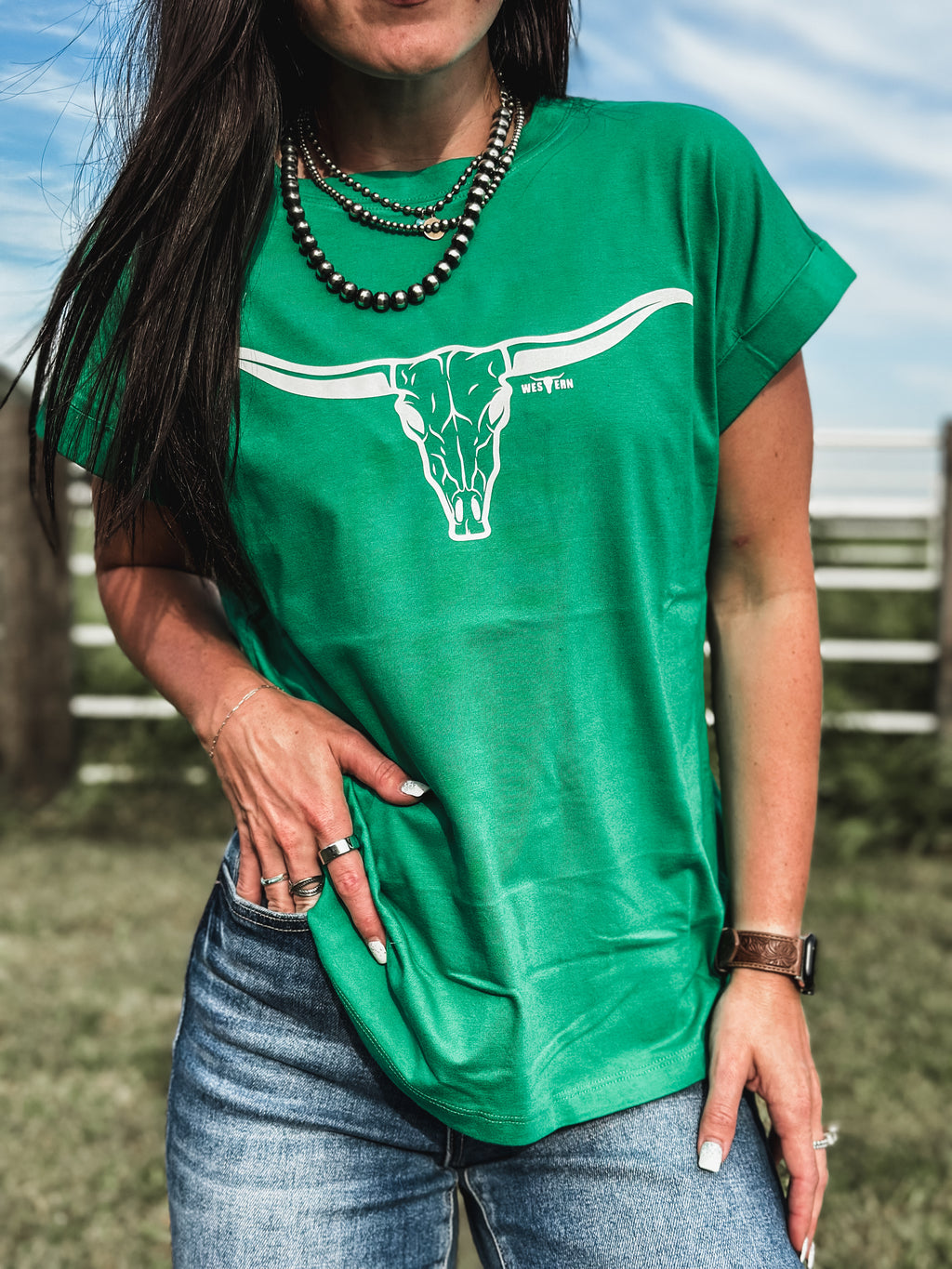 Longhorn Cuff T - Green
