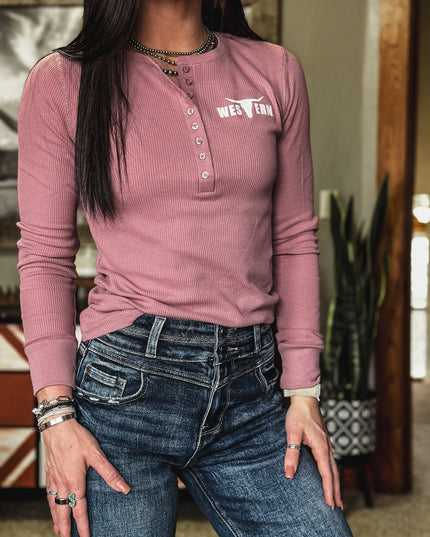 Brand Women's Henley Longsleeve - Mauve