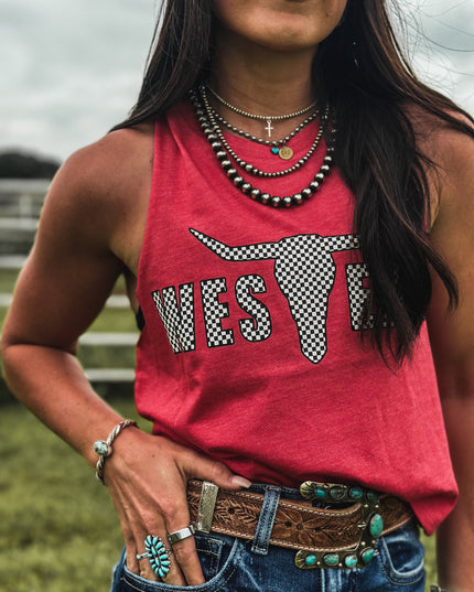 Brand Logo Checkers Cropped Tank - Red