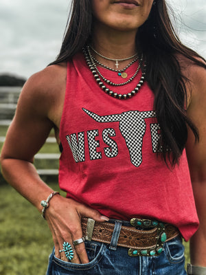 Brand Logo Checkers Cropped Tank - Red