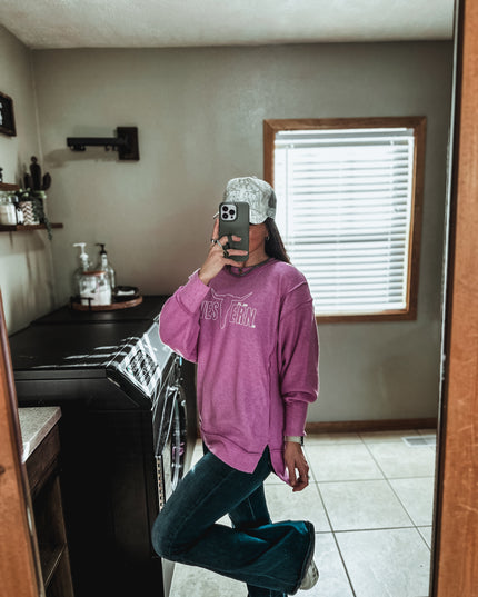 Brand Brushed Crew Sweater - Magenta