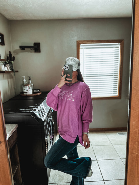 Brand Brushed Crew Sweater - Magenta