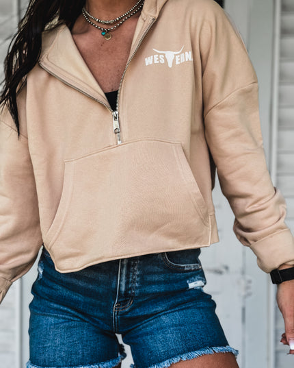 Brand Tri Rover 1/2 Zip Hoodie - Cream